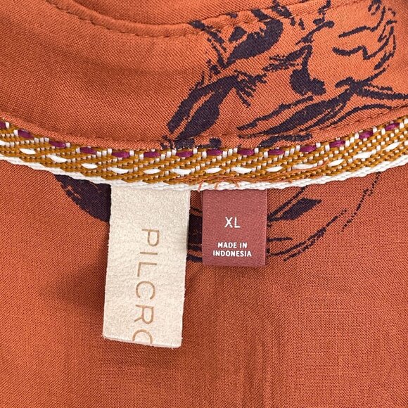 Pilcro Womens XL Rust Orange Tiger Print Button Up Blouse Long Sleeve Shirt - Picture 4 of 13